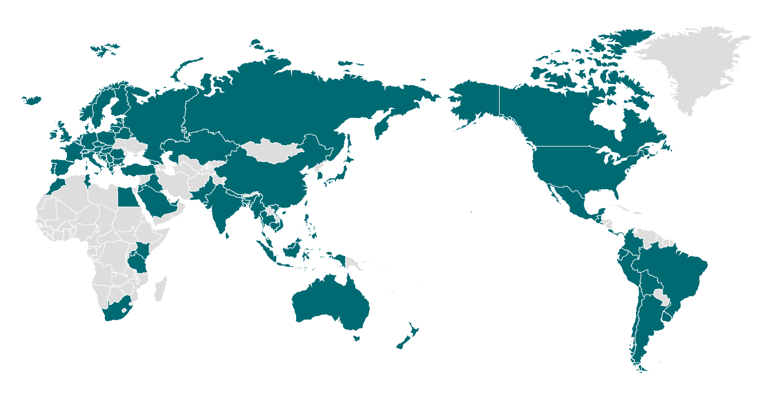 A map showing countries operating e-waste collection and recycling programs.